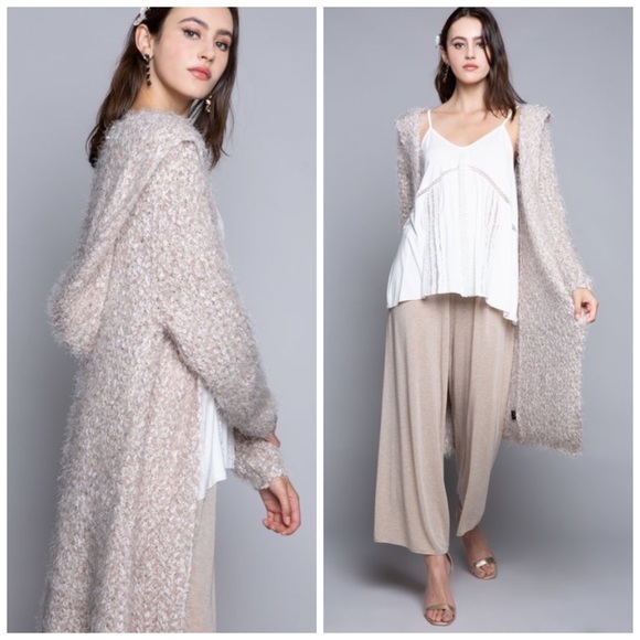 POL Sweaters - POL Fuzzy Mauve Hooded Cardigan